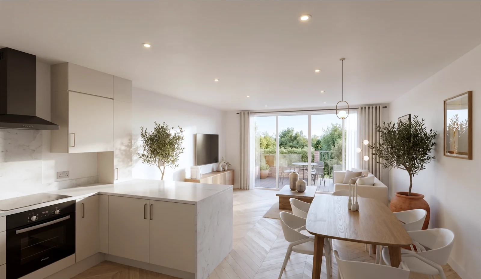 Alternative proposed kitchen and dining space with garden doors